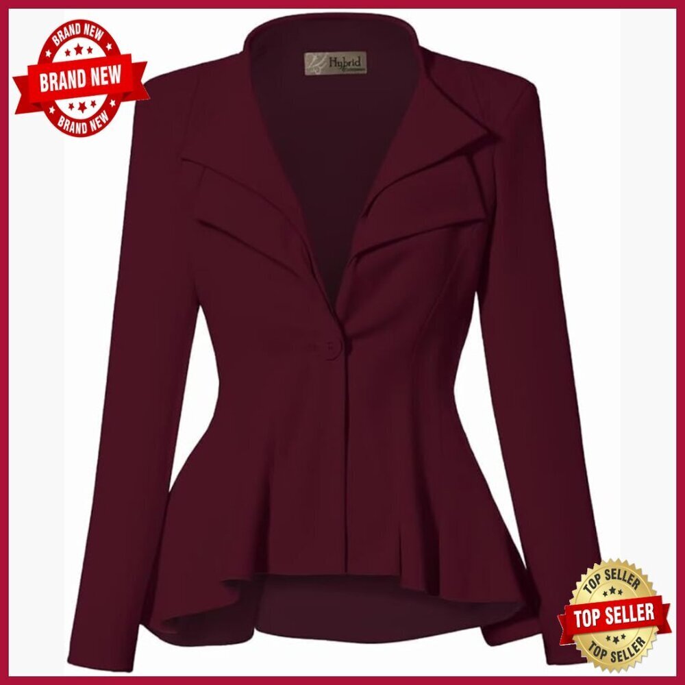 Stretch Peplum Blazer for Work Office Double Lapel Regular Fit